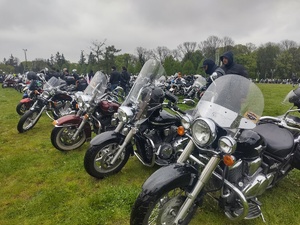 Kilka motocykli zaparkowanych w równym rzędzie