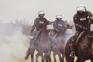 policjanci na koniach podczas szkolenia w terenie