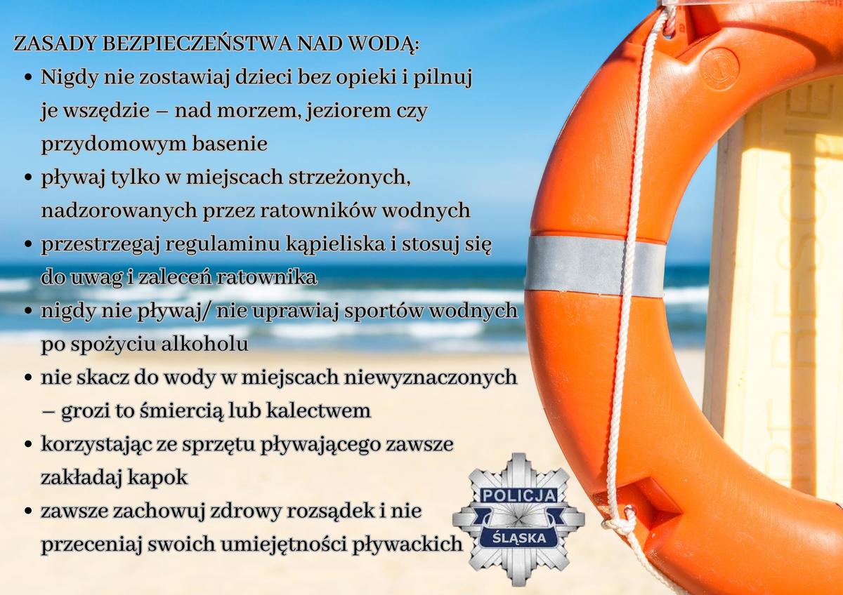 Plakat informacyjny z poradami bezpieczeństwa nad wodą