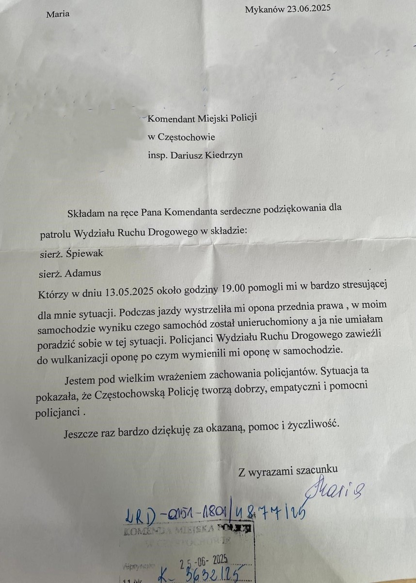 Treść podziękowań
