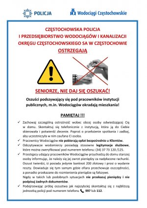 plakat promujący akcję przestrzegający seniorów przed przestępstwami na ich szkodę