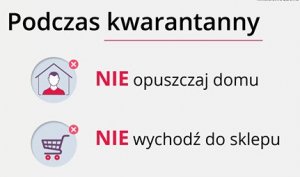 ulotka z napisem podczas kwarantanny nie opuszczaj domu, nie wychodź do sklepu