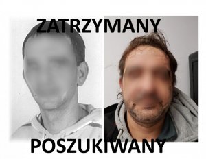 poszukiwany mężczyzna na dwóch zdjęciach - na jednym przed wszczęciem poszukiwań bez zarostu i z krótkimi włosami, obok zdjęcie przedstawiające jak wygląda obecnie - z zarostem i dłuższymi włosami