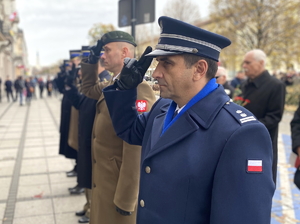 służby mundurowe oddają honor poległym przed pomnikiem