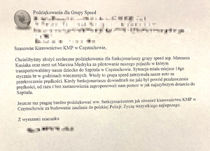 treść podziękowań nadesłanych na skrzynkę mailowa komendanta miejskiego w Częstochowie