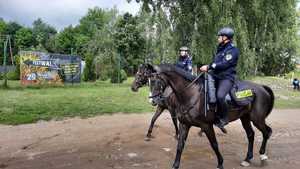 Policyjny patrol na koniach w terenie