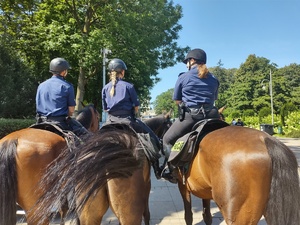 Policyjny patrol konny strzeże bezpieczeństwa osób przybywających na Jasna Górę