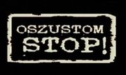 Plakat z napisem:Oszustom Stop