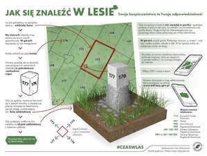 Fragment mapy z naniesionym słupkiem w lesie