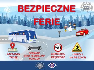 Plakat z napisem bezpieczne ferie 2025