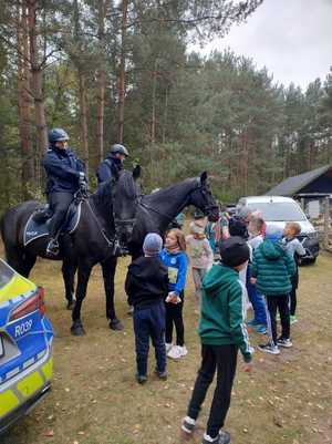 Policjanci na koniach wśród dzieci