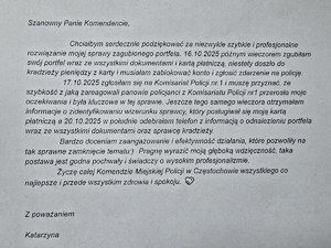 Treść podziękowań zawartych w wiadomości