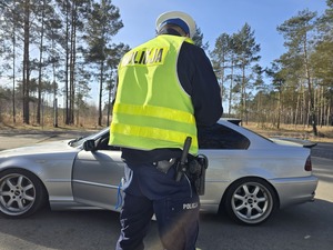 Policjant kontroluje pojazd