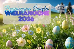 Kartka świąteczna z napisem Bezpieczne Święta Wielkanocne 2026